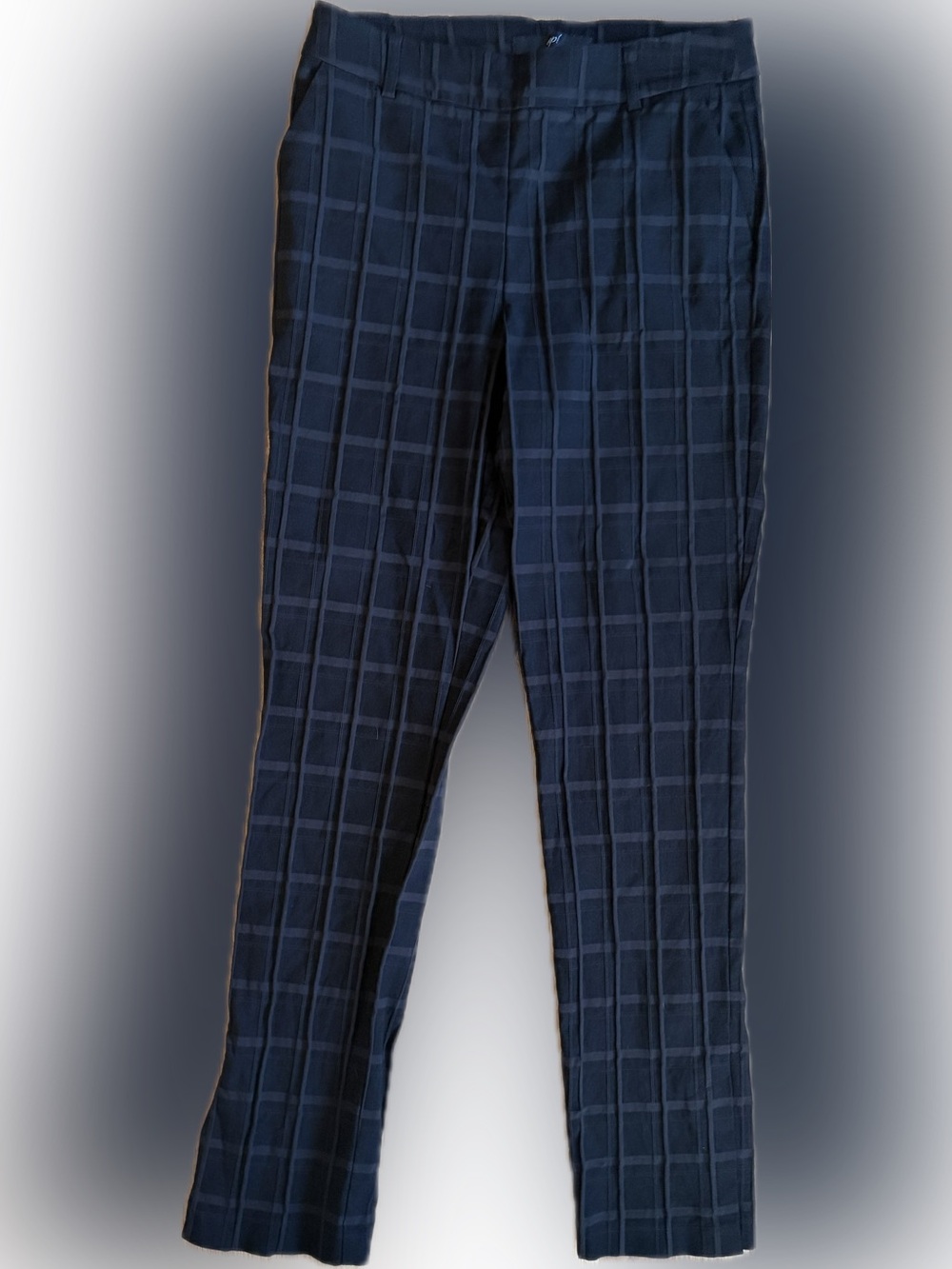 Tailored Black Windowpane Straight-Leg Pants